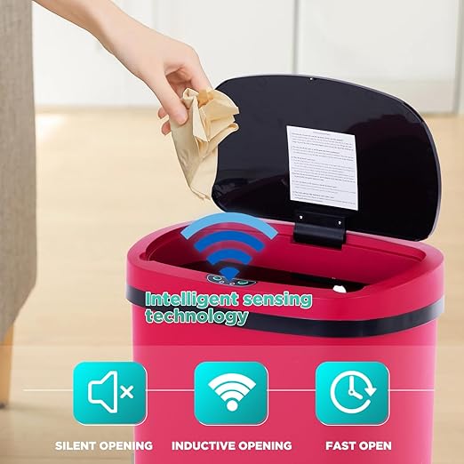 PayLessHere 13 Gallon Trash Can Kitchen Trash Can Automatic Garbage Can with Lid Touch Free High-Capacity Motion Sensor for Kitchen Bedroom Bathroom Office Wateproof Trash Bin (3, Red)