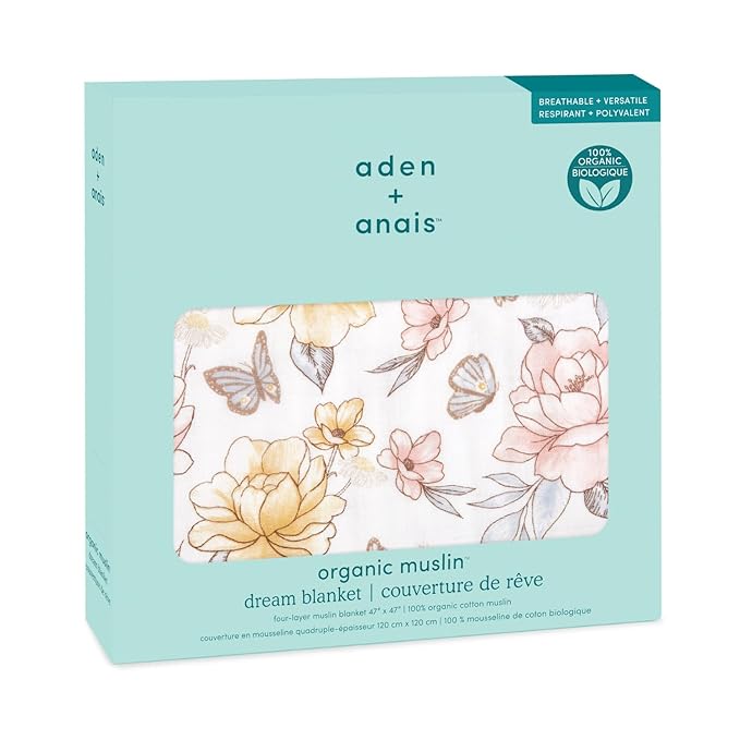 aden + anais 100% Organic Cotton Muslin Baby Blanket Crib Bedding for Newborn Baby and Toddler, Nursery Blanket for Boys and Girls, Baby Registry and Shower Gift - Earthly, Rosewood