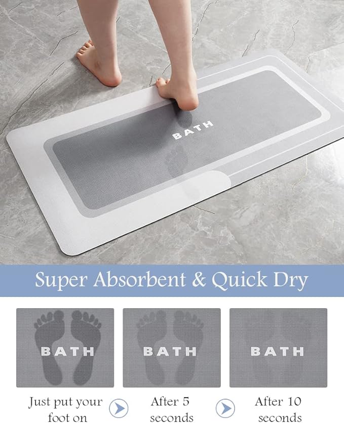 MontVoo-Bath Mat-Bathroom Mat Rug Non Slip Super Absorbent Stain Resistant Quick Dry Thin Bathroom Rug-Bath Mats for Bathroom Floor Bathtub Vanity-Bathmat Bath Rug Easy Care 17"x35" Grey