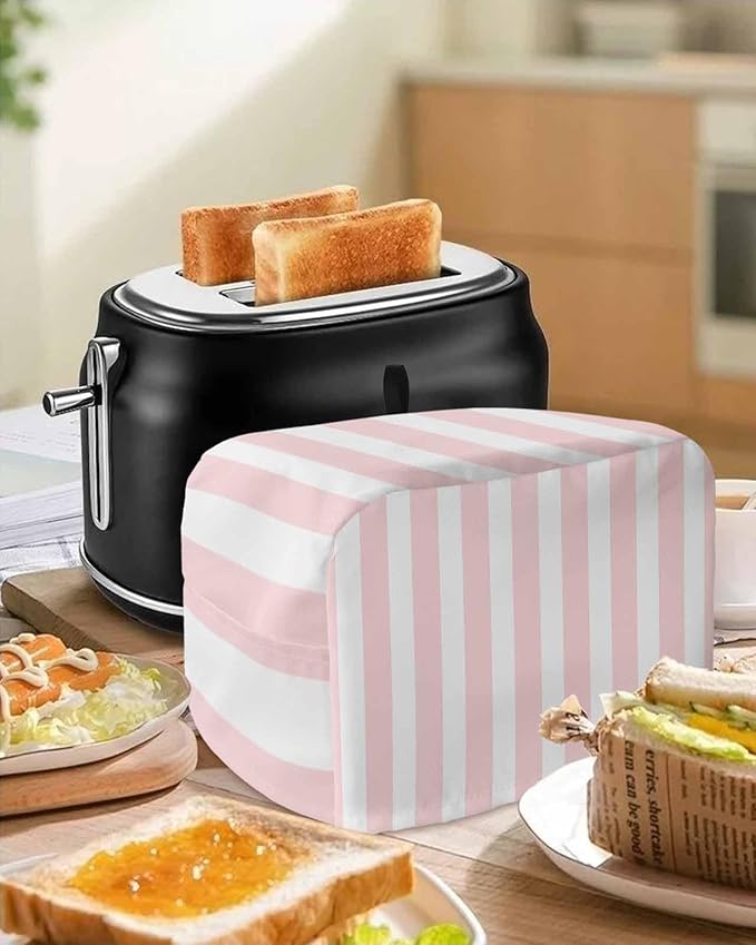 Toaster Cover 2 Slice Pink Stripes Toaster Oven Cover with Pockets Pink White Vertical Striped Dustproof Bakeware Protector Small Kitchen Appliance Dust Covers and Fingerprint Protection for Women