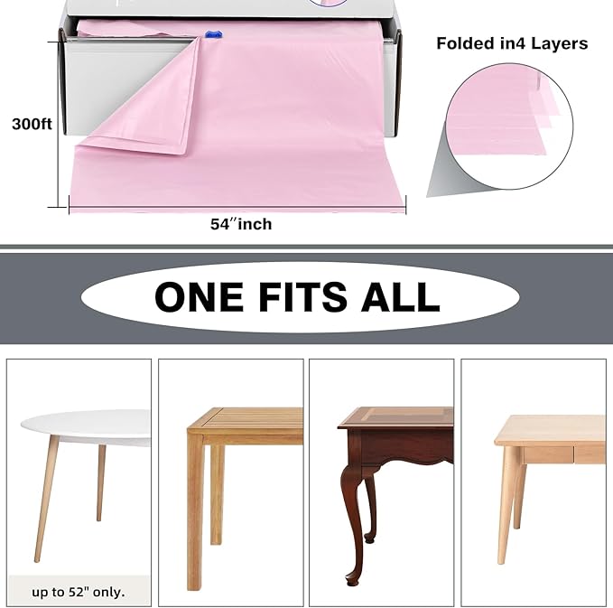 Craft And Party, 54 in x 300 feet Plastic Table Cover Roll for Party, Banquet, Picnic, Kids Activities for Any Size and Shape Table (Light Pink, 54" x 300ft)