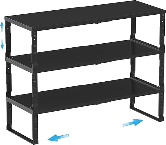 Expandable Spice Rack Organizion for Kitchen Cabinet, Seasoning,Bathroom Organizer Display Shelf, Stackable Multi-Purpose Shelves.Easy-to-Install（3Packs/Black,Large