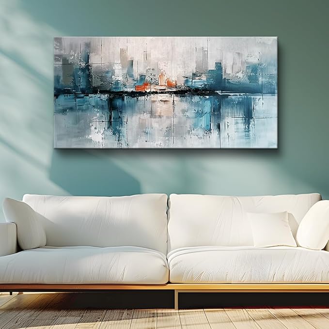 FUHAIHUA Canvas Wall Art For Living Room Large Wall Decor For Office Bedroom Wall Decor Abstract Painting Blue Wall Pictures Prints Wall Artwork Aesthetic Home Decoration Ready To Hang 24x48 In