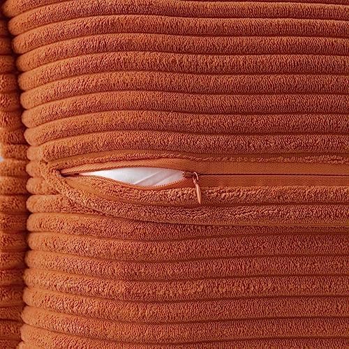 MIULEE Rust Fall Decorative Euro Sham Throw Pillow Covers for Couch Bed Livingroom 26x26 Inch Set of 2 Boho Accent Throw Pllows Broadside Striped Patchwork Soft Corduroy Pillowcases