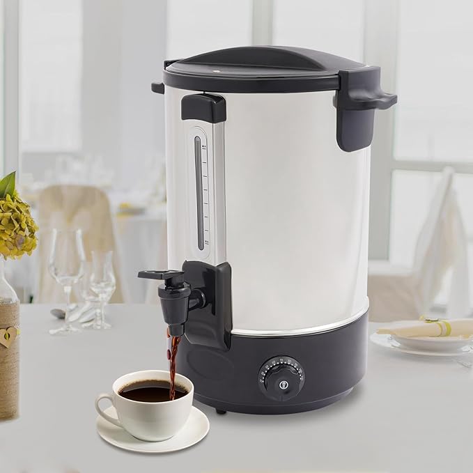 Electric Hot Water Dispenser 90 Cups Commercial Coffee Percolator & Beverage Dispenser w/Temperature Control, Stainless Steel Coffee Urn for Coffee & Tea