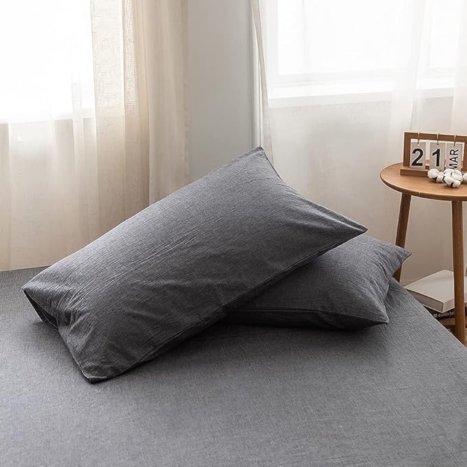FACE TWO FACE Bedding Duvet Cover Set 3 Pieces 100% Washed Cotton Duvet Cover Linen Like Textured Breathable Durable Soft Comfy (King, Gray)