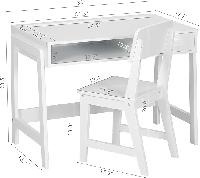 UTEX Kids Desk and Chair Set, Study Desk for Kids with Drawers, Wooden Children Table Set, Student Writing Desk Computer Workstation for Bedroom & Study Room