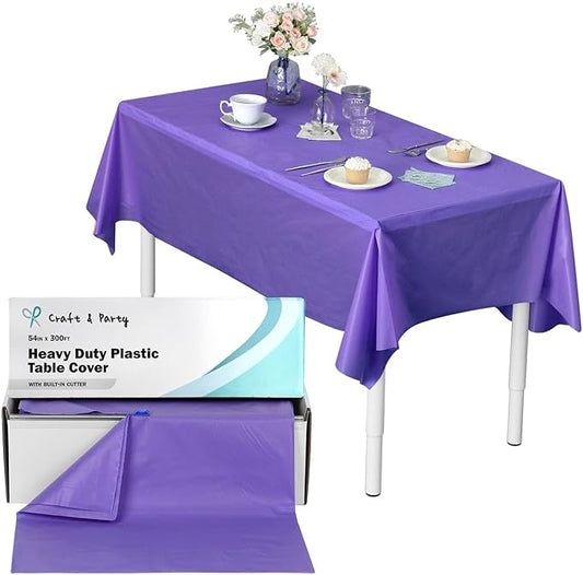 Craft And Party, 54 in x 300 feet Plastic Table Cover Roll for Party, Banquet, Picnic, Kids Activities for Any Size and Shape Table (Purple, 54" x 300ft)