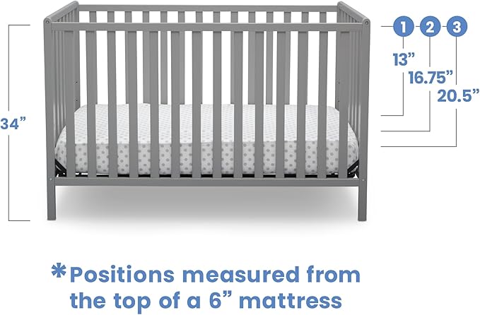 Delta Children Heartland 4-in-1 Convertible Crib - Greenguard Gold Certified, Grey