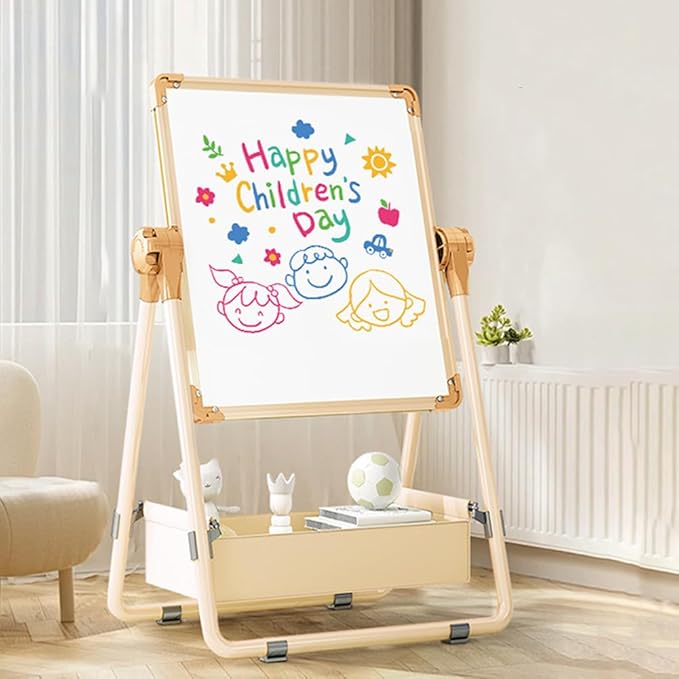 Adjustable Kids Drawing Easel with Magnetic Whiteboard&Chalkboard Double Sided Drawing Board Easy to Clean 360 ° Rotating, Ideal Christmas Gift for Children 36+ Months（40.2"X19"）