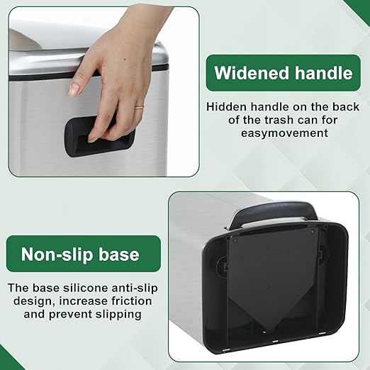PayLessHere Stainless Steel Trash Can with Lid - Removable Inner Bucket, Foot Pedal, Soft Close for Office, Home, Kitchen - Garbage Bin (10 G)