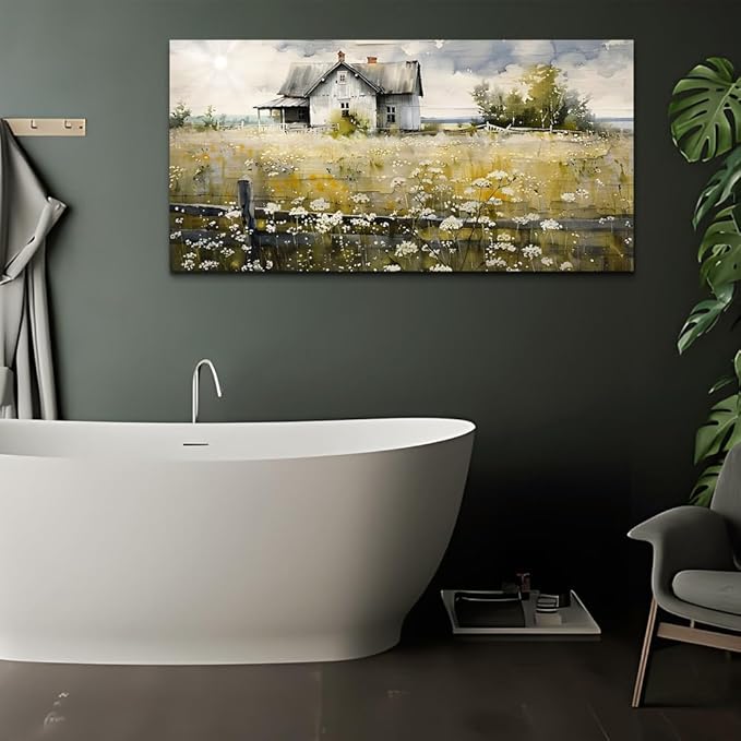 FUHAIHUA Large Modern Wall Decor For Living Room Canvas Wall Art For Office Bedroom Wall Decorations Art Watercolor Paintings Rural Landscape Pictures Mural Artwork Farmhouse Home Decor 24x48 In