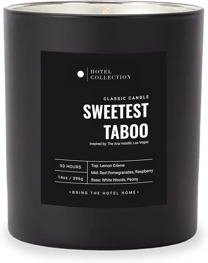 Hotel Collection - Sweetest Taboo Single Wick Classic Candle - Hotel Inpsired Luxury Candle - 90 - Hours Burn Time - Hints of White Woods, Pomegranate, and Peony - 14 oz - Black