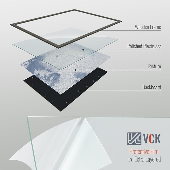 VCK 13x19 Picture Frame Set of 4 - Grey, Gallery-Quality Wood Poster Frames, 1.1-Inch Wide Border, Polished Plexiglass, Vertical or Horizontal Wall Display for Photo/Art/Prints, Grey