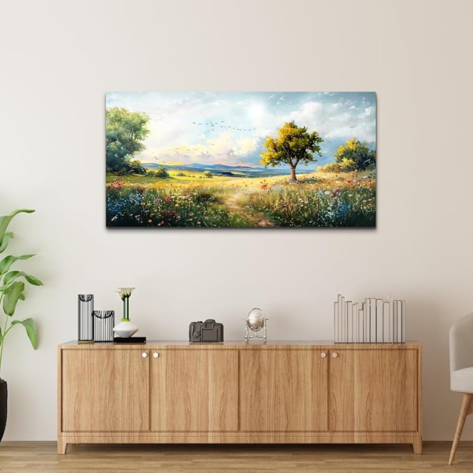 Wapluam Canvas Wall Art for Bedroom and Living Room - Modern Office Decorations, Pastoral Paintings, Scenery Abstract Watercolour Pictures - Artwork Home Decor Mural