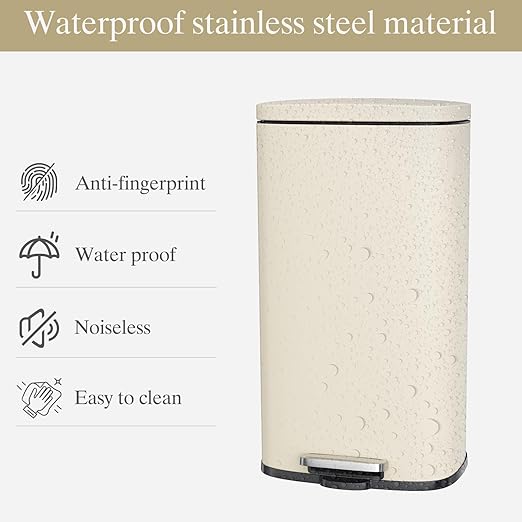 AthLike Trash Can, Stainless Steel Kitchen Garbage Can, Step Waste Bin with Hinged Lid and Removable Inner Bucket, Soft-Close, Dustbin for Bathroom Bedroom Living Room Home (Beige, 8 Gal)