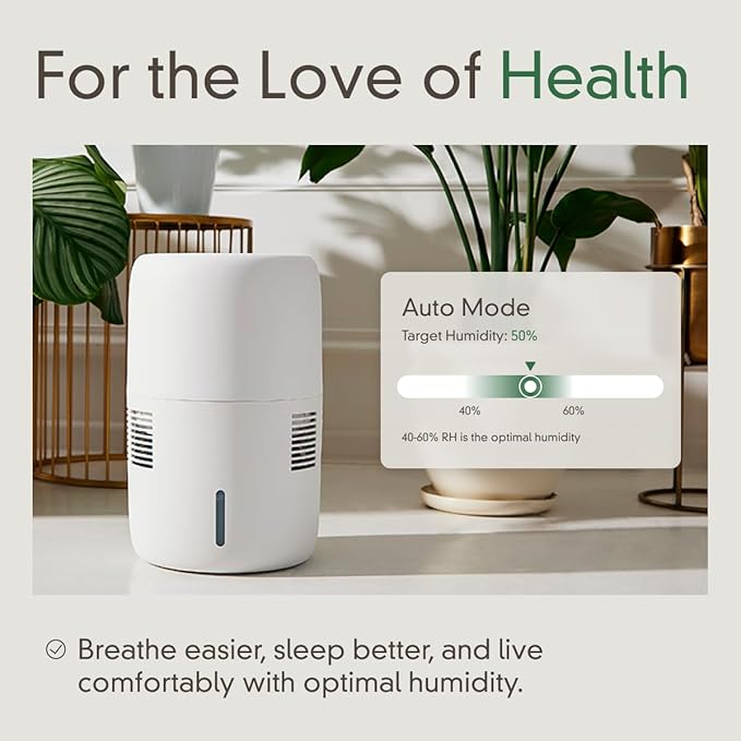 Humea Smart Evaporative Humidifier with WiFi & App Control - 3L Tank, 4 Speeds, 300ml/h - Quiet, Mist-Free, No White Dust - Nightlight - For Allergies, Dry Skin, Better Sleep - Beige
