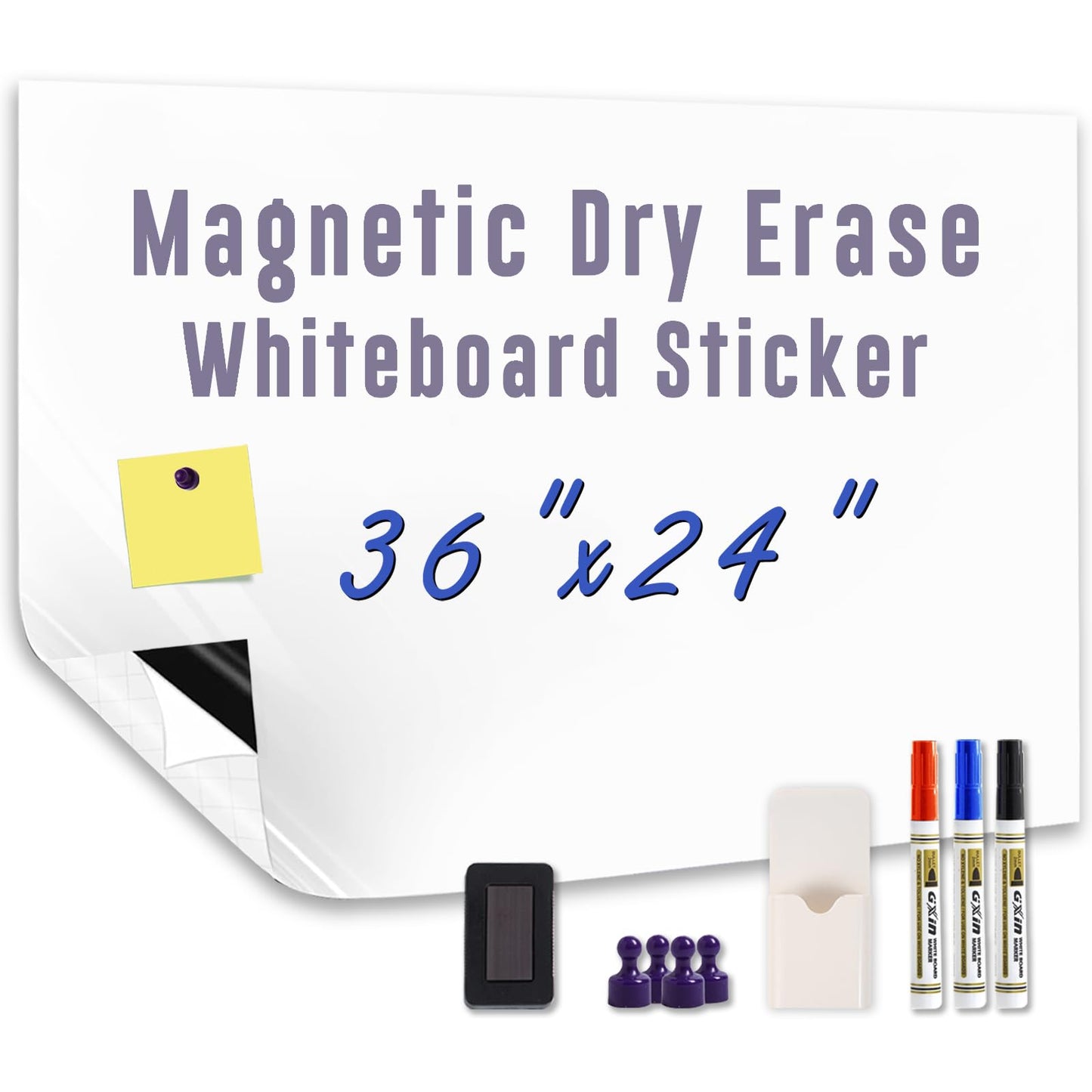 HeatPomelo Magnetic Dry Erase Board Paper 36" x 24" Adhesive Backing White Board Sticker for Wall Peel and Stick Whiteboard Contact Paper for Office Home Include Starter Kit