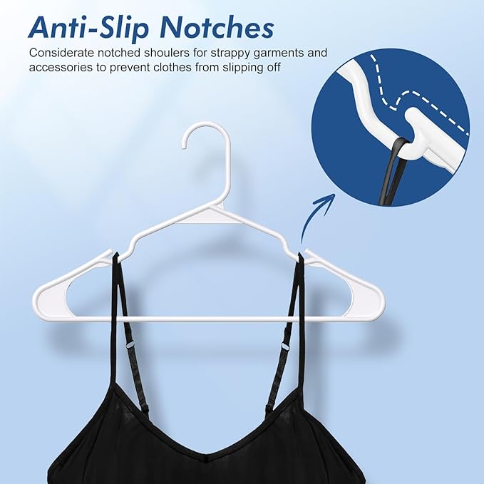 HOUSE DAY White Plastic Hangers 60 Pack - Clothes Hangers with Non-Slip Shoulder Grooves, Durable and Sturdy Coat Hanger, Space Saving Slim Design Perfect for Closet Organizers and Storage