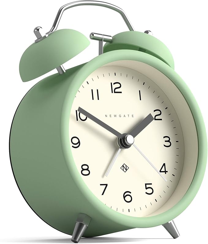 NEWGATE® Charlie Bell Echo Alarm Clock | Modern take on Classic Twin Bell Clock | Neo Mint | Easy to Read Numbers | Ideal for Bedside, Desk or Shelf | Modern Retro Bedroom & Office Accessory