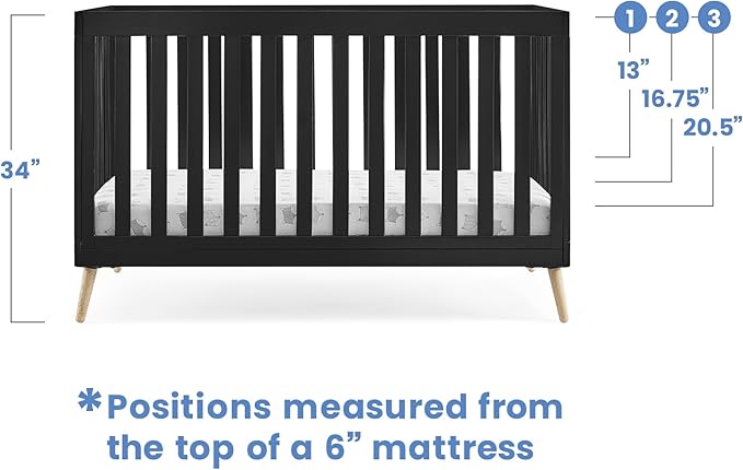 Delta Children Essex 4-in-1 Convertible Baby Crib, Ebony with Natural Legs