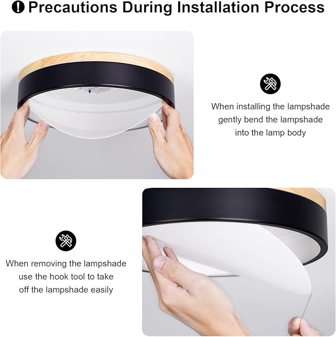 Dimmable Wood LED Ceiling Light Fixture, Black Round Low Profile Flush Mount Ceiling Lighting, Modern 5CCT 2700K-6000K Ceiling Lamp for Living Room Hallway Kitchen Bedroom, 15.8in