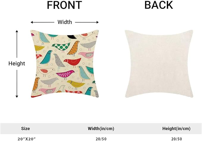 BETGINY Boho Pillow Covers 20 x 20 Inch Pack of 2, Mid Century Colorful Geometric Bird Decorative Throw Pillow Cases Outdoor Linen Farmhouse Modern Cushion Cover for Bedroom Home Sofa Decor