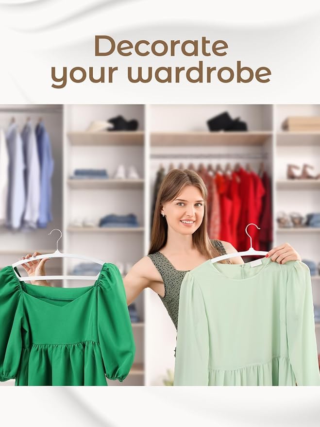 HOUSE DAY White Velvet Hangers 60 Pack, Luxury Non Slip Felt Hangers, Space Saving Clothes Black Hanger Heavy Duty, No Shoulder Bump Focked Hanger with 360° Swivel Hook for Closet