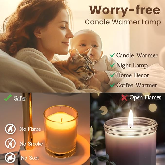 Candle Warmer Lamp White, Height Adjustable Candle Lamp Warmer with Timer, Dimmable Electric Wax Melt Warmer for Jar Candles, House Warming Gifts New Home Decor