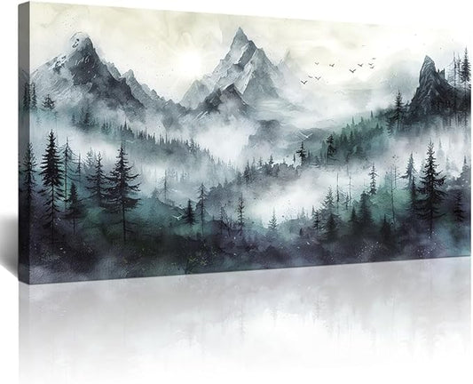 Lapremoly Trees Landscape Wall Painting Artwork Foggy Forest Wall Picture Large Wall Art For Living Room Modern Wall Decorations For Bedroom Office Wall Decor Canvas Prints Home Decor Ready to hang