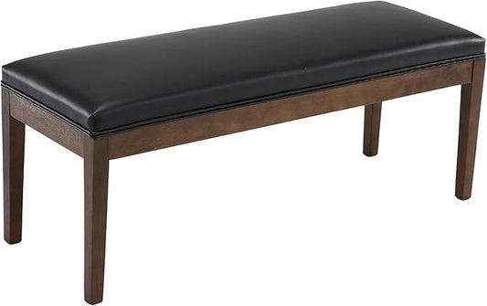 PU Leather Dining Bench Upholstered Entryway Bench Farmhouse Shoe Bench Seat Ottoman for Hallway Living Room Bedroom End of Bed Dining Room Kitchen, 45.5" Long, Black