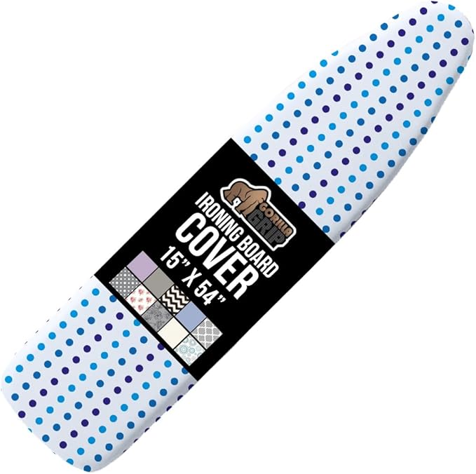 The Original GORILLA GRIP Ironing Board Cover, Silicone Coating, Full Size Scorch Resistant Padding, Elastic Edge, Heavy Duty Iron Pad Covers Standard Boards, Hook and Loop Fastener Strap, Blue Dots