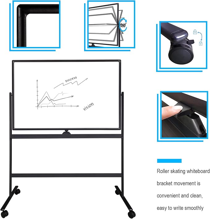 Mobile Dry Erase Board, 32 x 48 Inches, Double Sided, Rolling White Board with Casters Stand-Black(8012…