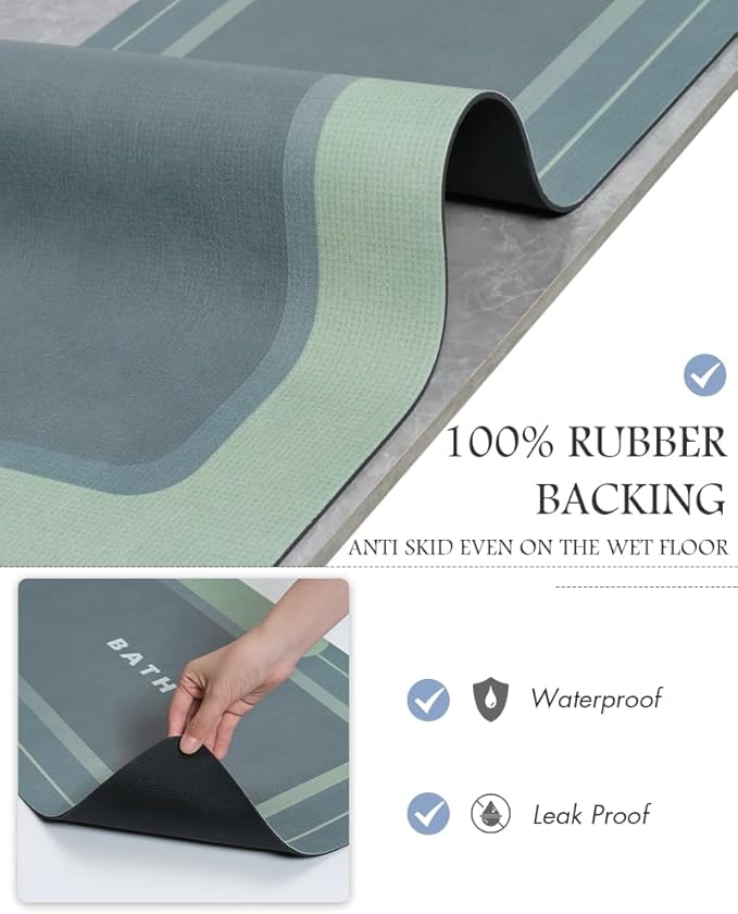 MontVoo-Bath Mat-Bathroom Mat Rug Non Slip Super Absorbent Stain Resistant Quick Dry Thin Bathroom Rug-Bath Mats for Bathroom Floor Bathtub Vanity-Bathmat Bath Rug Easy Care 17"x27" Green