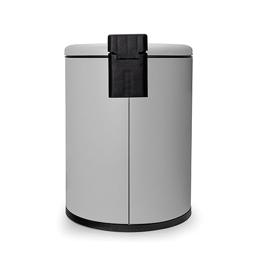 ACENTO 1.3 Gal Round Bathroom Trash Can with Lid – Stainless Steel Small Trashcan with Soft Close Pedal & Removable Liner – Compact Waste Bin for Bathroom, Bedroom, Dorm, Office – Matte Gray