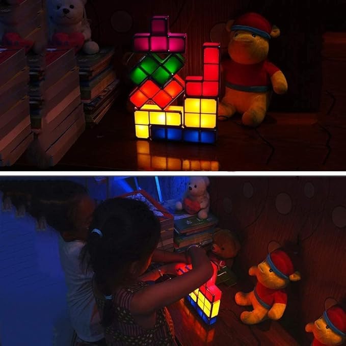 Puzzles Night Light, Tangram Stackable LED 7 Colors Induction Interlocking Desk Lamp 3D DIY Magic Blocks Puzzles for Kids Teens Bedroom Home Decor Ideal Gift for Birthday (US Plug)