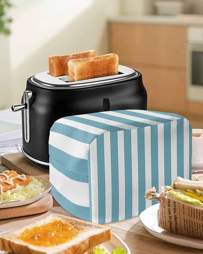Toaster Cover 4 Slice Cyan Blue Stripes Toaster Oven Cover with Pockets Vertical Striped Dustproof Bakeware Protector Small Kitchen Appliance Dust Covers and Fingerprint Protection for Women