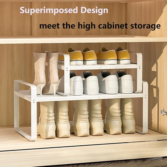 Bayou Expandable Shoe Rack, Adjustable Closet Storage Organizer, Heavy Duty Carbon Steel Shelf, Stackable Free-Standing Unit for Small Spaces (7", 2-Pack)