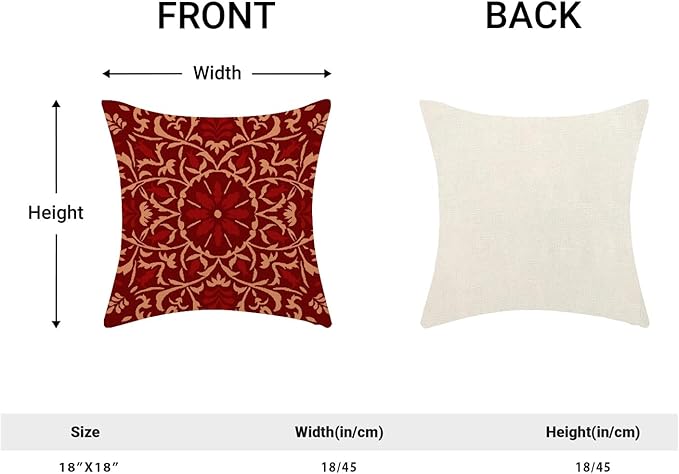 Boho Pillow Covers 18x18 Set of 2, Christmas Burgundy Red Bohemian Floral Decorative Throw Pillows Linen Blue Print Farmhouse Cushion Pillow Covers for Sofa Couch Outdoor