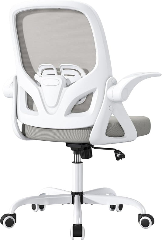 Home Office Desk Chair with Supportive Lumbar Support and Flip up Arms, Breathable Double Mesh Ergonomic Home Desk Chair for Home or Work with Extended Height(Gray)