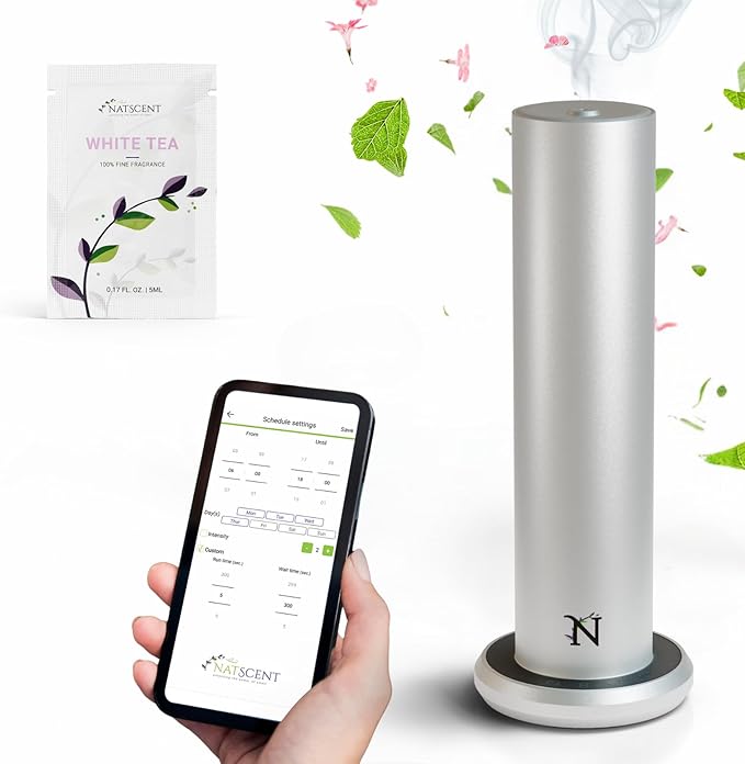 Dynamo Essential Oil Diffuser for Home with Fragrance Sample, App & Manual Control, Cold-Air Scent Diffusers for Home,Large Room, Hotel Scent Diffuser 1000sq. ft. Silver, Aroma Diffusers