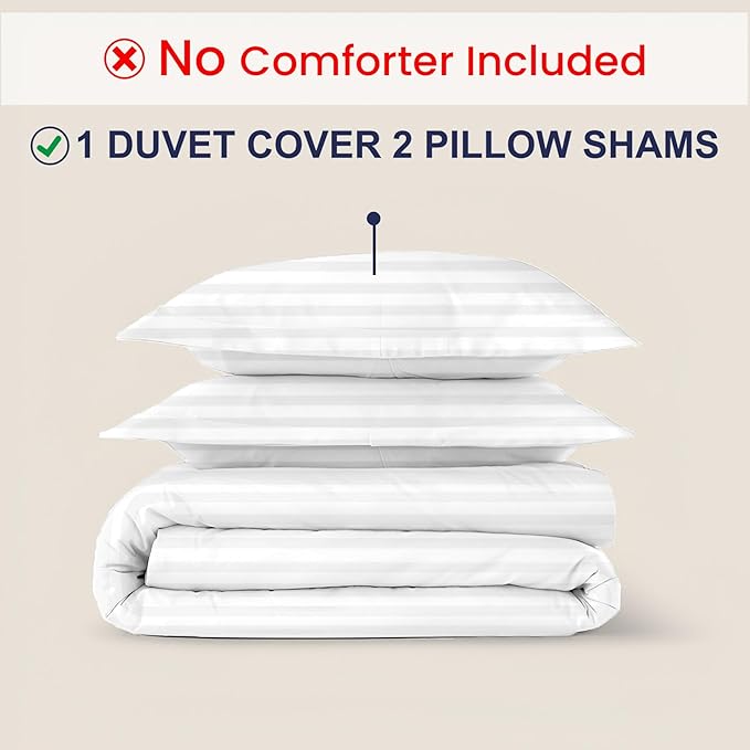 Kotton Culture 120"x98" 3 Pc Oversized King Duvet Cover Set 100% Egyptian Cotton - 600 TC Comforter Cover, Zipper Closure & Corner Ties - Fits Large King Inserts (Oversized King,Striped White)
