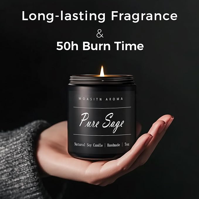 MOASITN Pure Sage Highly Scented Candle for Home|Organic Soy Candel| Handmade Long Lasting Aromatheraphy Jar Candles| Gift for Women,Men for Relaxing,Housewarming,Autumn|7oz