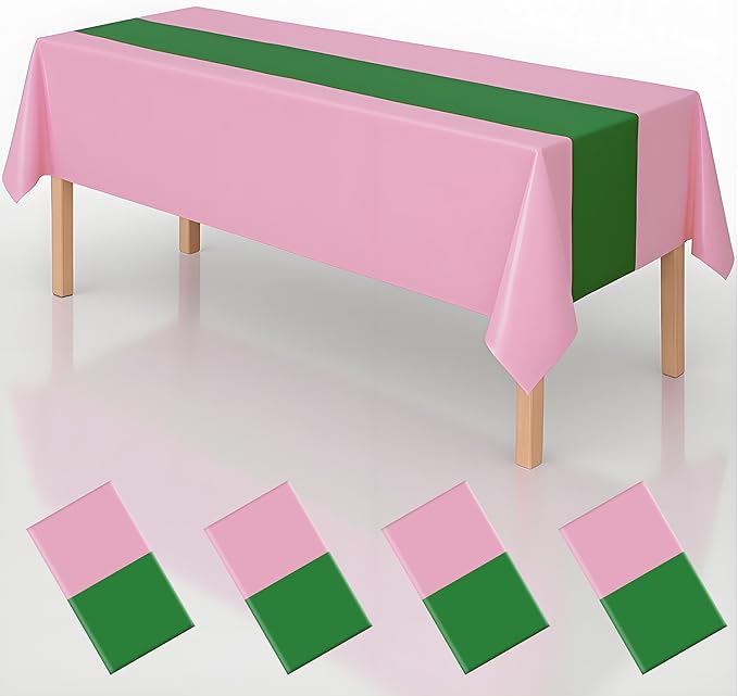 4Pcs 2in1 Witch Birthday Party Decorations Tablecloth, 54" x 108" Pink and Green Kitchen Table Cloth Disposable Rectangle Plastic Table Cover for Kids Baby Shower Wedding Party Supplies