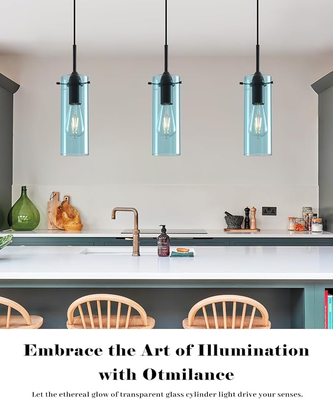 Blue Pendant Lights 2 Packs, Island Pendant Lights for Kitchen, Blown Glass Pendant Light Kitchen Island, Kitchen Pendant Light for Kitchen Island, Bedroom, Living Room, Bathroom