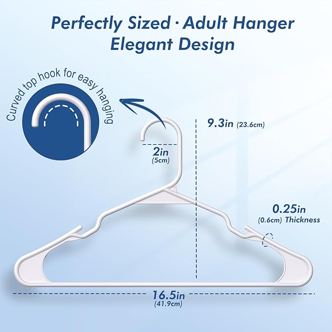 HOUSE DAY White Plastic Hangers 60 Pack - Clothes Hangers with Non-Slip Shoulder Grooves, Durable and Sturdy Coat Hanger, Space Saving Slim Design Perfect for Closet Organizers and Storage
