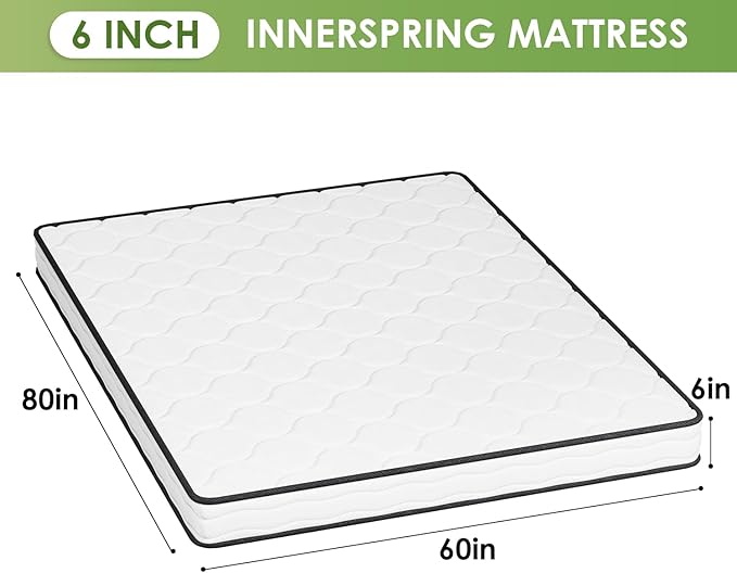 PayLessHere 6 Inch Hybrid Mattress with Innerspring and Foam/Fiberglass Free/Medium Firm Spring Mattress/Queen Size Mattress in a Box/CertiPUR-US Certified/Cool Sleep Pressure Relief