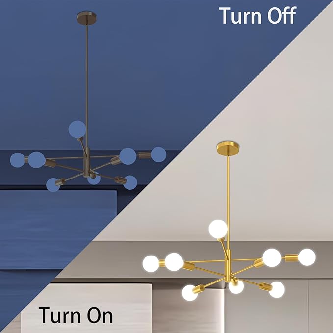 Modern Chandelier Ceiling Light Fixture, 53InchH Sputnik Chandeliers for Dining Room Hanging Light Fixtures Over Table Height Adjustable for Bedroom Kitchen Island Foyer 8-Light Gold
