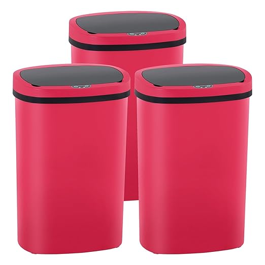 PayLessHere 13 Gallon Trash Can Kitchen Trash Can Automatic Garbage Can with Lid Touch Free High-Capacity Motion Sensor for Kitchen Bedroom Bathroom Office Wateproof Trash Bin (3, Red)