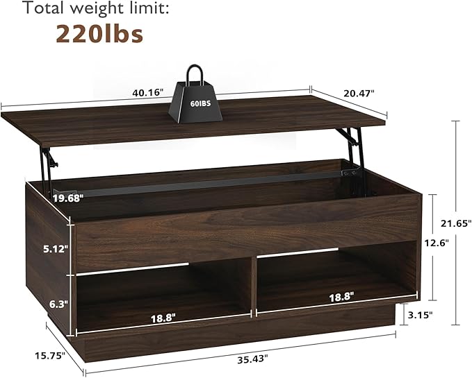 HOMMPA LED Lift Top Coffee Table and TV Stand Set of 2,Modern LED Entertainment Center with Power Outlets for up to 70" TV, Coffee Table with Hidden Compartment & 2 Open Shelve Walnut